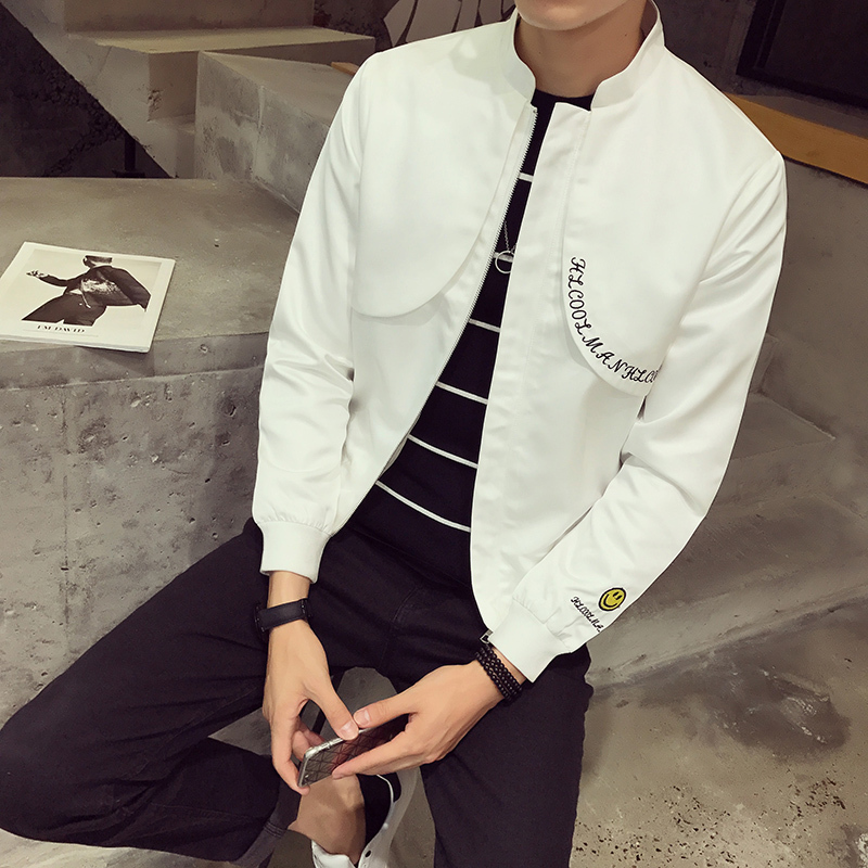 2018春装新品夹克男韩版潮流外套男款短款立领休闲绣花薄款上衣男
