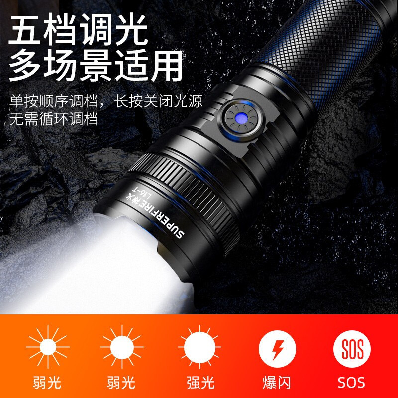神火(SHENHUO) 手电筒强光变焦远射超亮长续航Type-C充电家用便携户外应急灯 L16-T标配15W-3000W