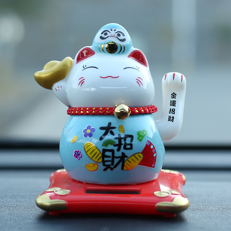 猫太阳能摇手汽车摆件陶瓷小可爱创意车内装饰礼品 三维工匠 3.5寸蓝猫(太阳能摇手)猫高清大图