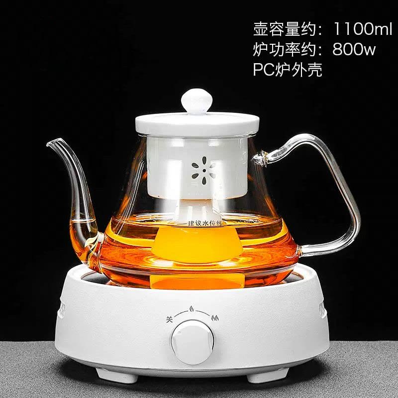 家柏饰(CORATED)玻璃水壶烧水煮茶套组家用透明过滤蒸茶壶电热茶炉简约电陶炉图片