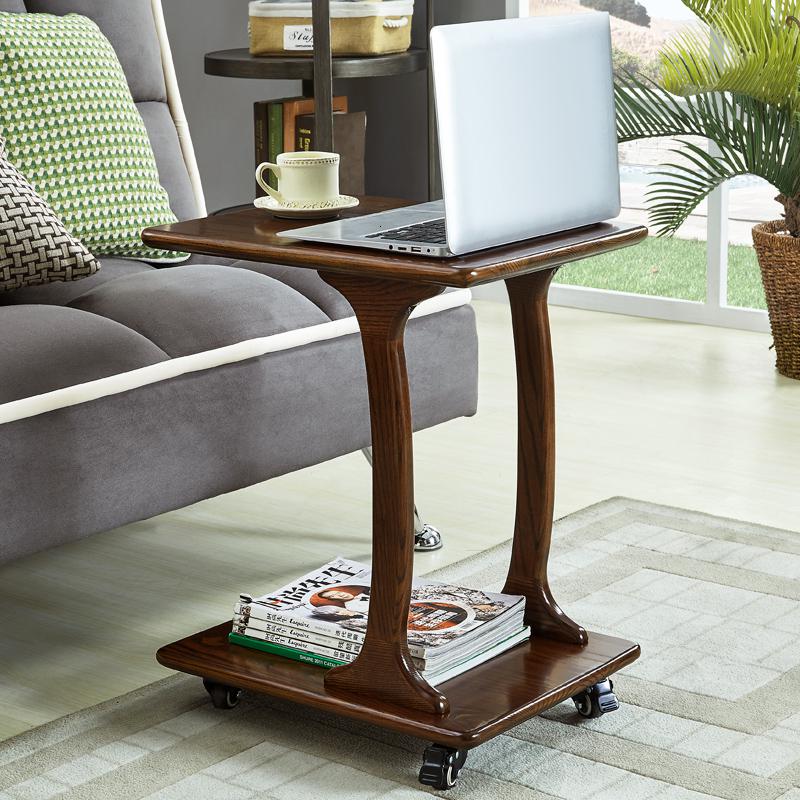 北欧可移动实木边几客厅沙发边桌角几柜带轮写字桌子小茶几床头桌高清大图