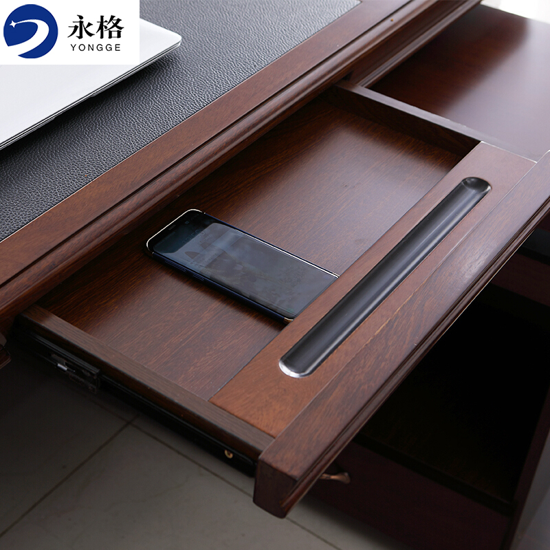 永格办公家具老板桌总裁桌经理桌大班台办公桌油漆贴实木皮经理桌 1.6米单桌高清大图