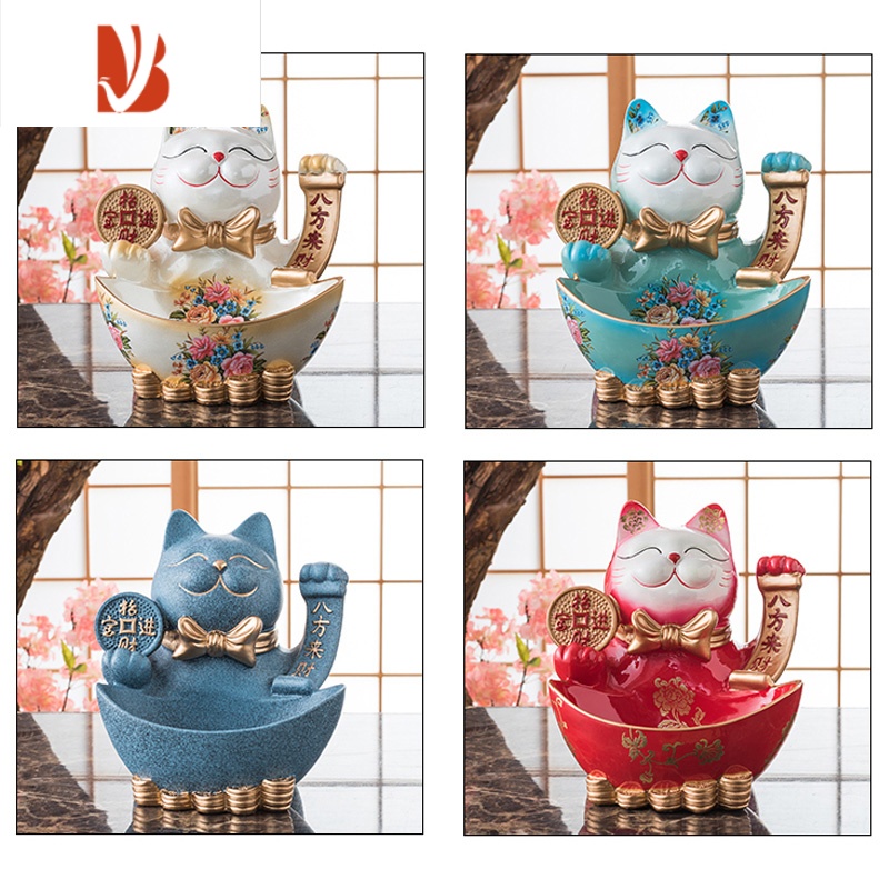 三维工匠招财猫摆件家用家居装饰储蓄存钱罐玄关钥匙收纳开业送礼创意客厅 清新蓝-招财收纳存钱罐高清大图