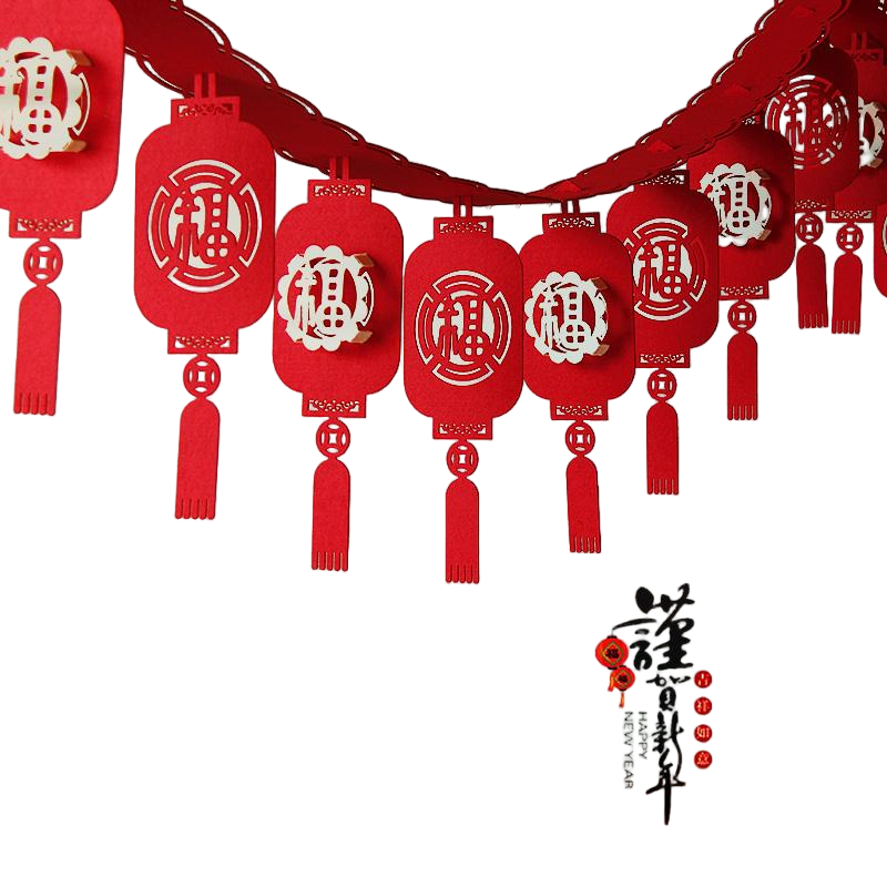 转角爱 2026马年灯笼绒布福字拉花拉旗元旦春节新年装饰春节用品会场布置 全福 拉花高清大图