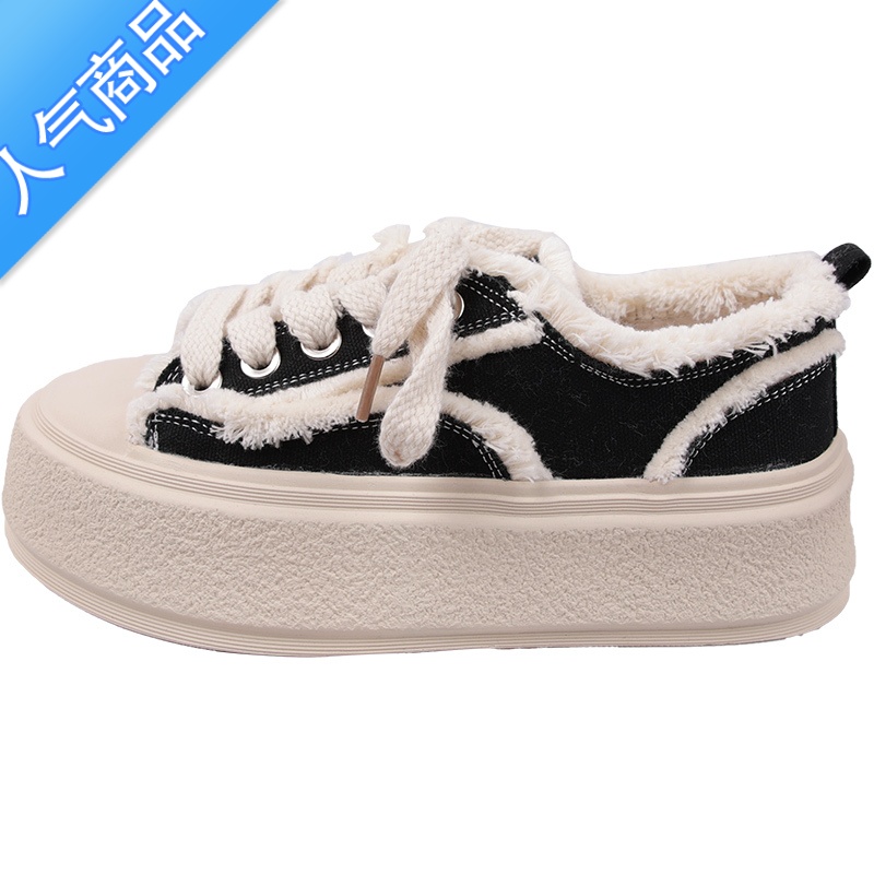 SUNTEK超火厚底帆布鞋女2023新款夏季高级感学生轻便小白鞋百搭板鞋高清大图