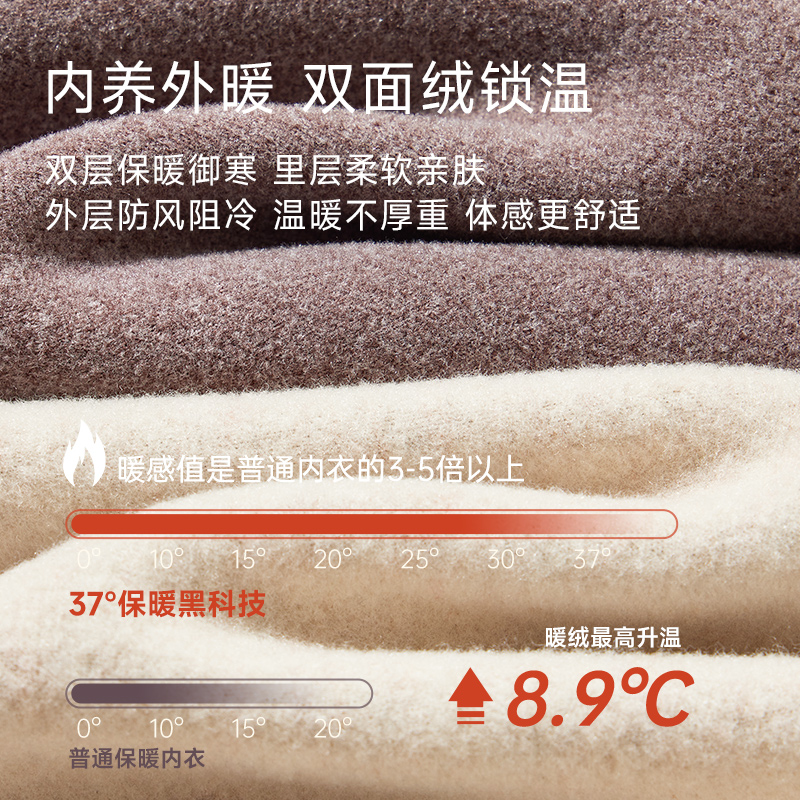 啄木鸟德绒保暖内衣男士套装加绒加厚羊绒蚕丝打底秋衣秋裤秋冬季高清大图