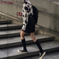 秋季韩版女装印花长袖衬衫套装+高腰西装阔腿短裤休闲两件套+腰带