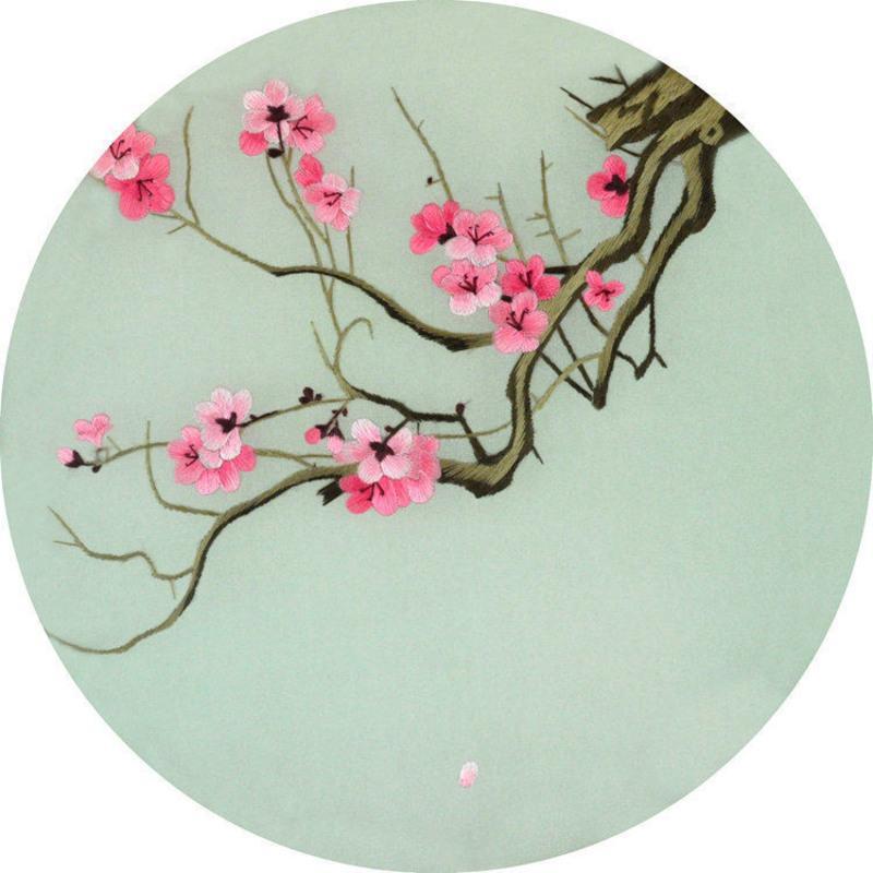 兰花1苏州刺绣diy套件初学手工双面绣扇子团扇材料包有痕迹图有指导群