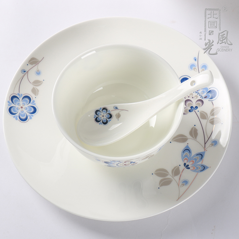 北国风光 骨瓷餐具兰孔雀花TS-0028 套高清大图