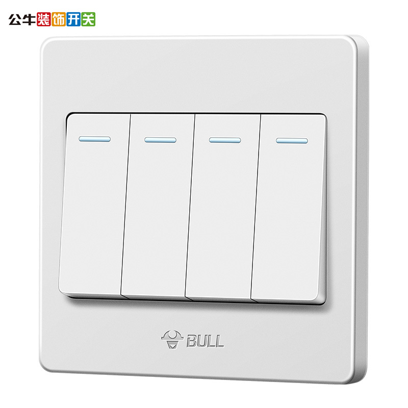 公牛(BULL)开关插座4开四开双控开关 86型四位开关四开双联墙壁电源面板 G07K412Y(带荧光)高清大图