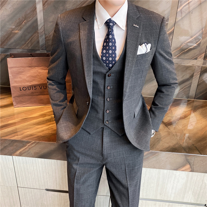 华中铭旗舰店 男士西服套装男西装三件套韩版修身帅气商务休闲小西装