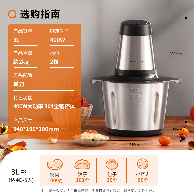 九阳(Joyoung)绞肉机家用电动多功能料理机搅拌婴儿辅食机切菜绞馅不锈钢碎肉S30-LA569高清大图