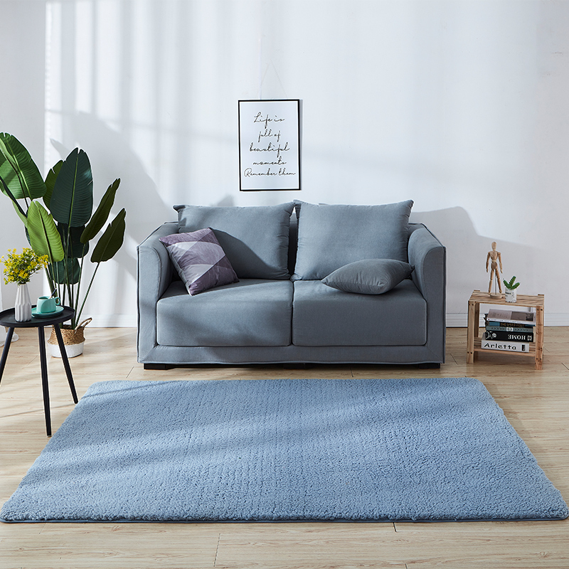 美帮汇冬季毛绒客厅茶几小地毯加厚保暖卧室满铺装饰床边毛毯地垫 蓝灰色 2x0.8米