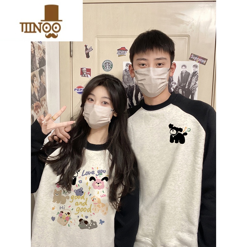 YANXU特别的情侣装款2023新款冬季网红插肩袖卫衣感小众外套装高清大图