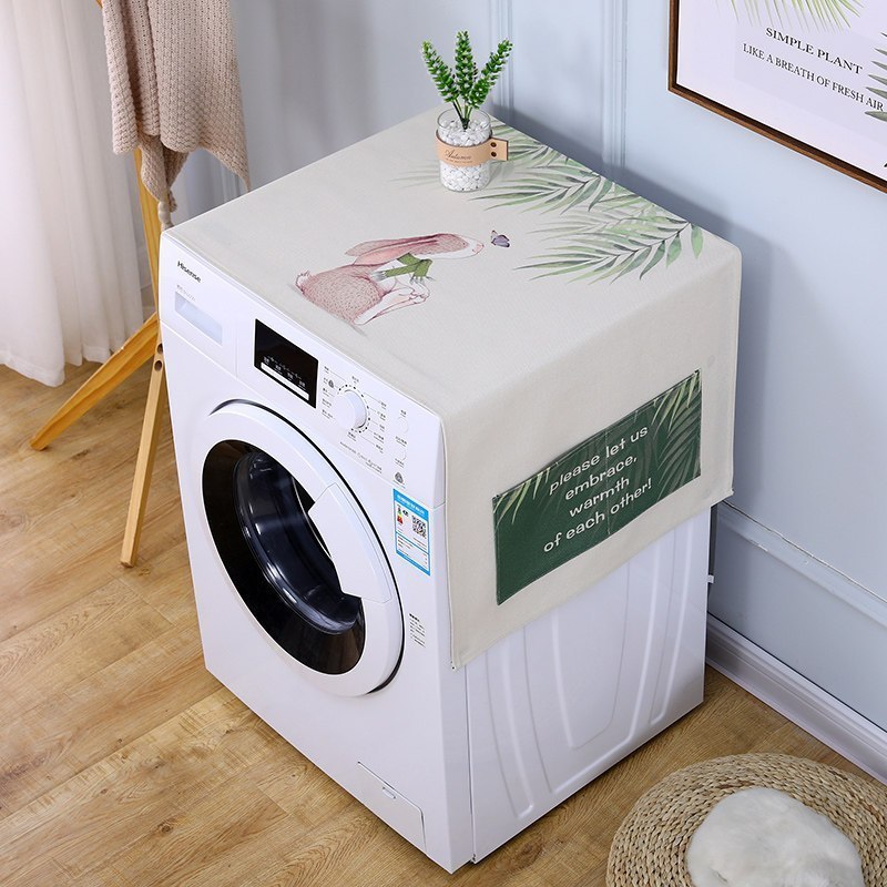 遮盖巾棉麻冰箱罩防水盖布单双开冰箱巾洗衣机防尘罩微波炉罩 怡然自得 55*140cm(冰箱单开,洗衣机)高清大图