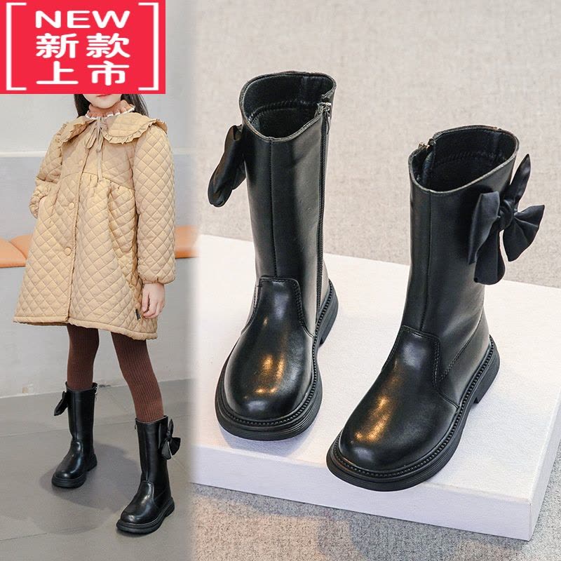 可莉允女童鞋儿童靴子长筒冬季2022新款公主高筒长靴秋冬加绒二棉鞋图片