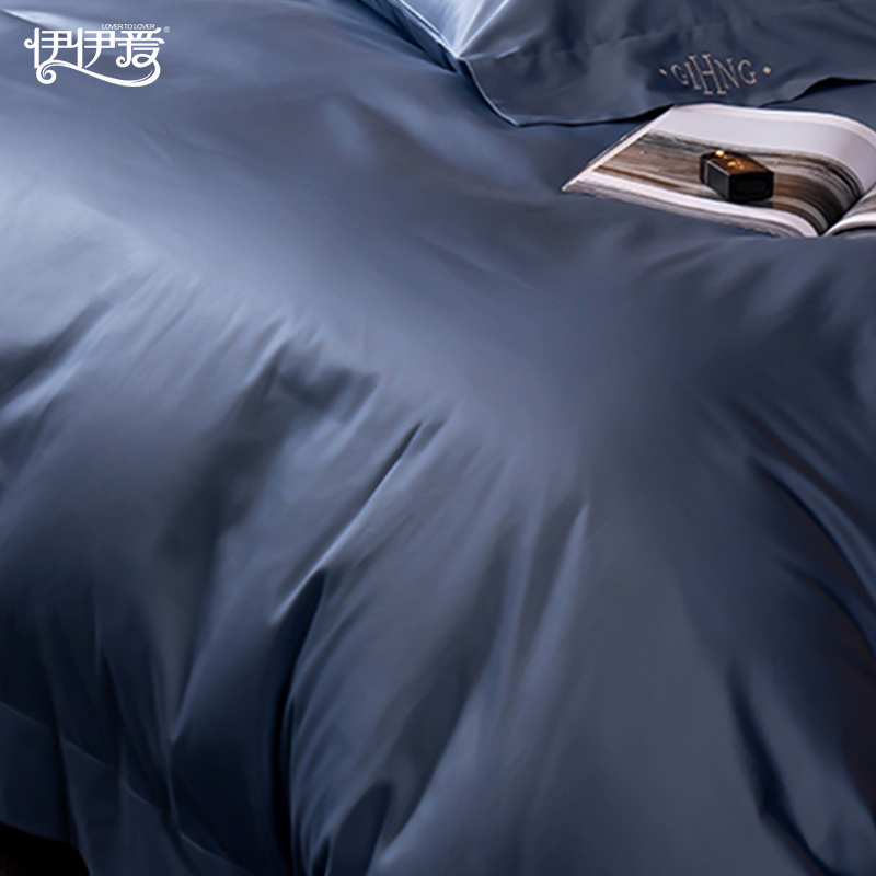 伊伊爱 长绒棉吉系列刺绣素色四件套200*230cm（单位：套）高清大图