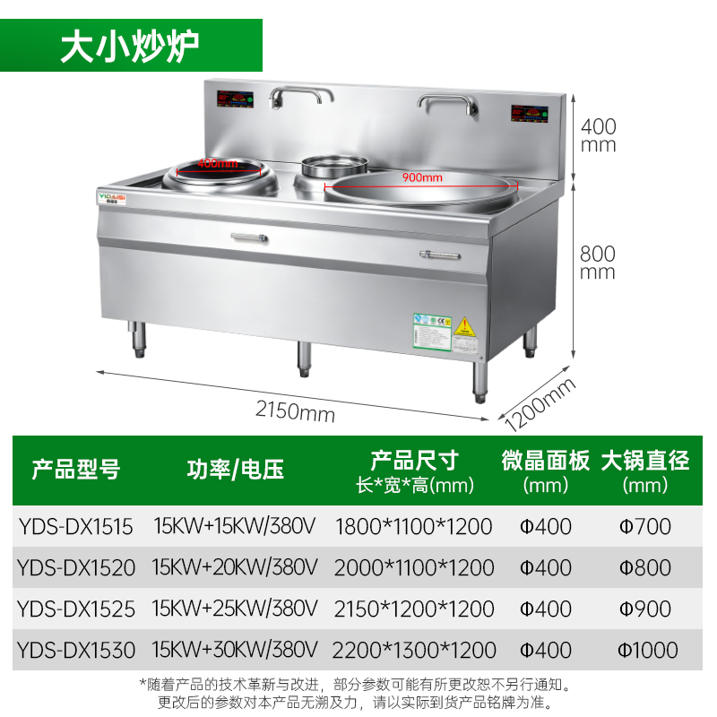 意黛斯(YIDAISI) YDS-DX1525 大小炒组合灶大功率商用电磁炉大锅灶15KW+25KW 食堂单位厨房设备高清大图