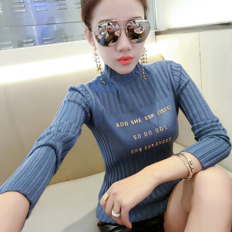 半高领毛衣女秋冬新款女装修身套头针织衫女百搭长袖打底上衣