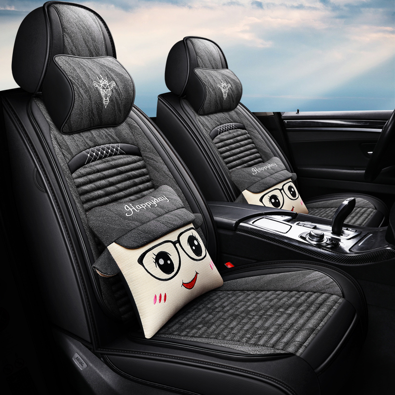 致驾野马ec60汽车坐垫四季通用亚麻皮座垫透气小车垫子卡通女全包座套