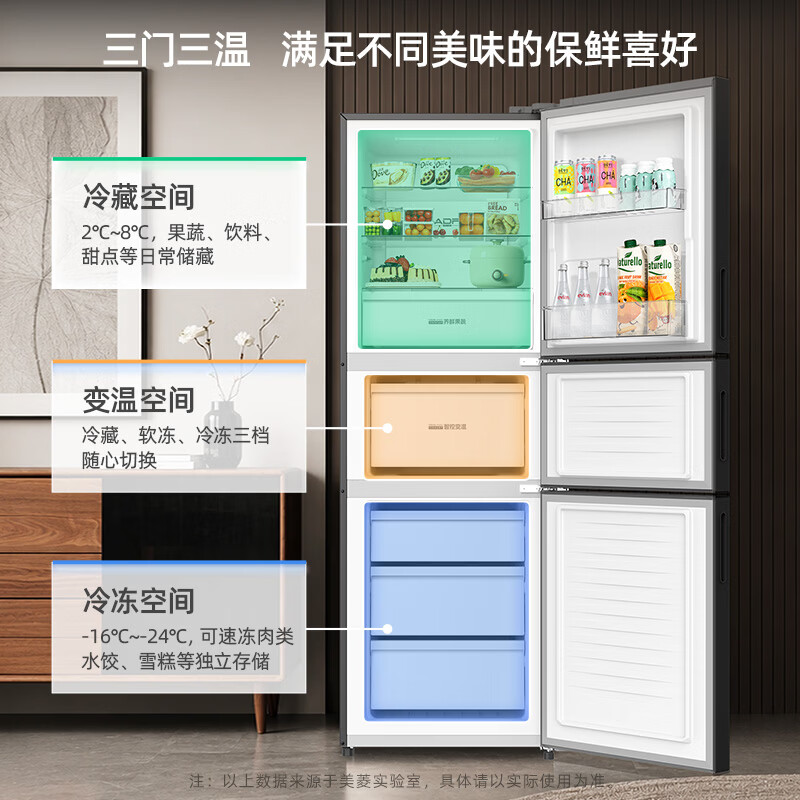 美菱离子净271 三门冰箱 家用变频省电 风冷无霜独立变温小户型 新一级能效 BCD-271WP3CXG1灰高清大图