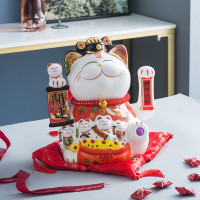 陶瓷摇手猫摆件自动招手店铺开业进宝发财猫家居乔迁礼品 三维工匠 财源广进高29cm(插电+电池)猫