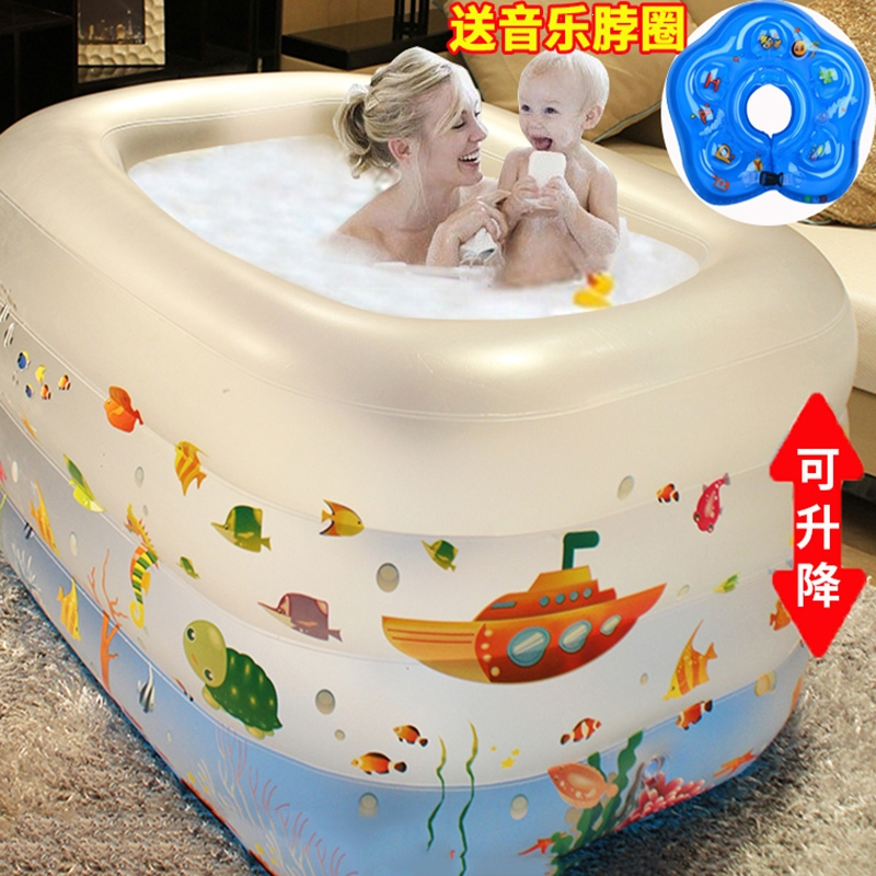 魅扣新生婴儿游泳池家用洗澡浴缸宝宝儿童小孩充气游泳桶加厚折叠水池_精灵1.4米四层豪华套餐