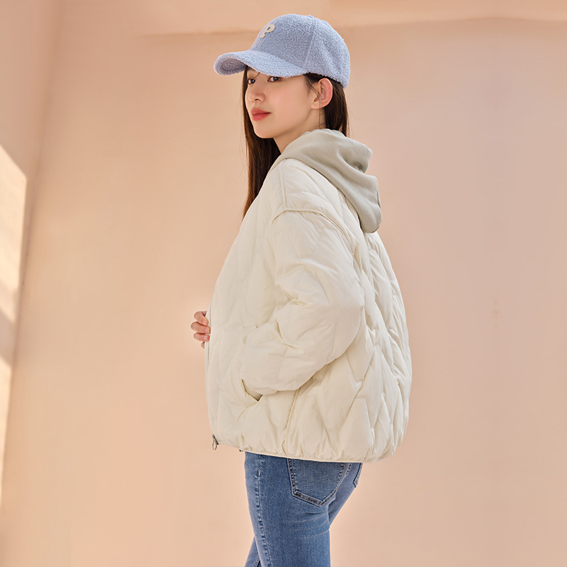 坦博尔菱格羽绒服女短款2022年新款轻薄时尚潮流秋冬保暖棒球外套