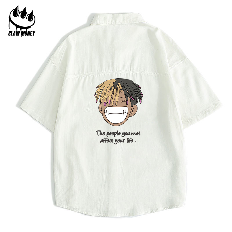 Claw money宽松大码短袖衬衫男夏季休闲半截袖衬衣初中生中袖寸衫