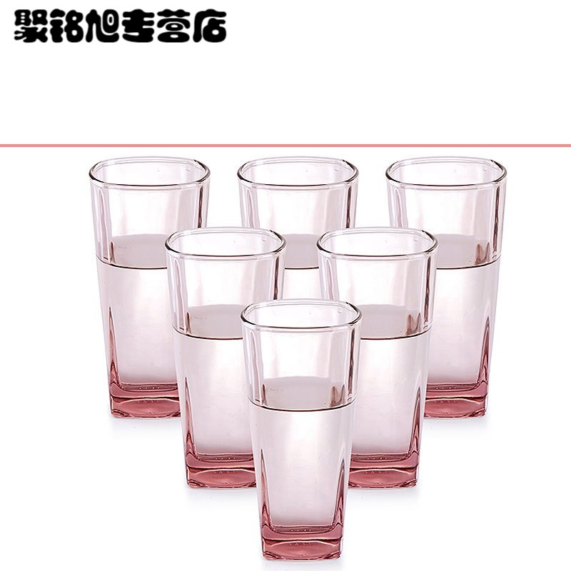无铅彩色玻璃杯子套装家用泡茶水杯茶杯6支彩盒装送杯刷加厚耐热多色创意生活日用家居器皿水具水杯酒杯