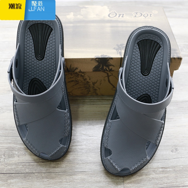 聚范越南橡胶凉鞋男士两用鞋旅游户外防滑休闲洞洞鞋脚凉拖鞋 灰/黑标准码 43