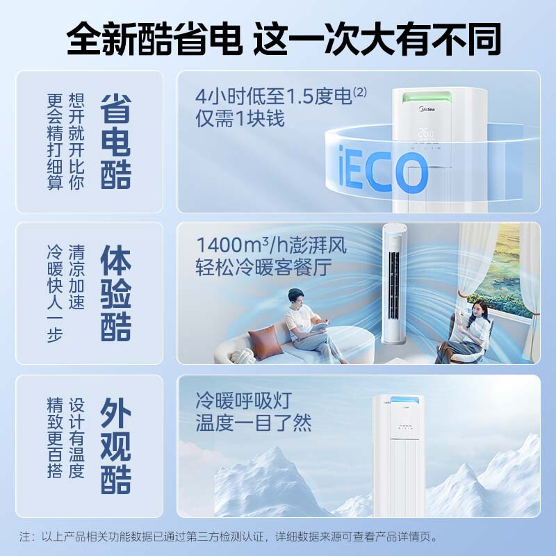 美的(Midea)空调2匹p酷省电新一级智能全直流变频冷暖立式柜机节能省电客厅家用圆柱KFR-51LW/N8KS1-1P高清大图