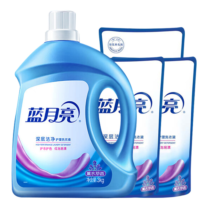 蓝月亮洗衣液套装薰衣草香洁净洗衣液3kg*1瓶+1kg*3袋