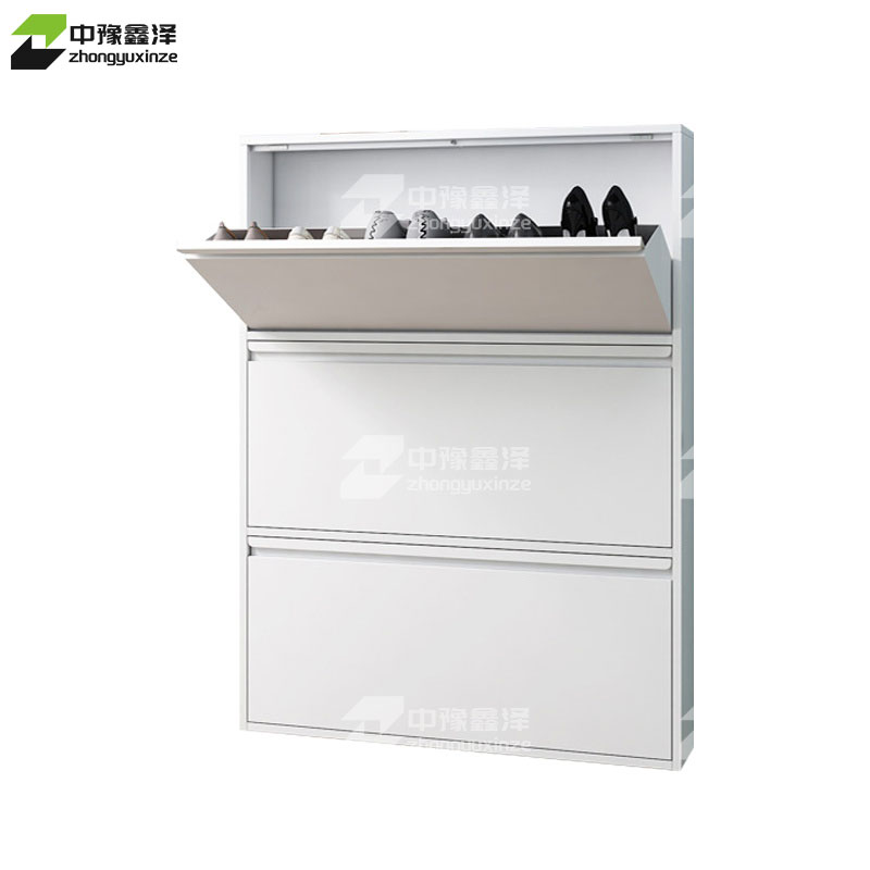 中豫鑫泽 ZYXZ4022018 钢制翻斗鞋柜简约现代收纳柜白色三斗
