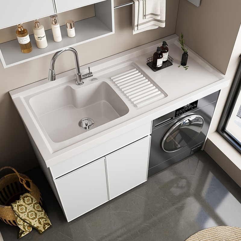 古达定制太空铝阳台洗衣机柜组合定制洗衣台盆带搓板一体洗衣柜伴侣