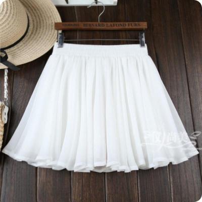 白色纱裙短裙a字百褶女雪纺半身裙子蓬蓬裙裤裙大摆高腰半裙夏季 雪纺