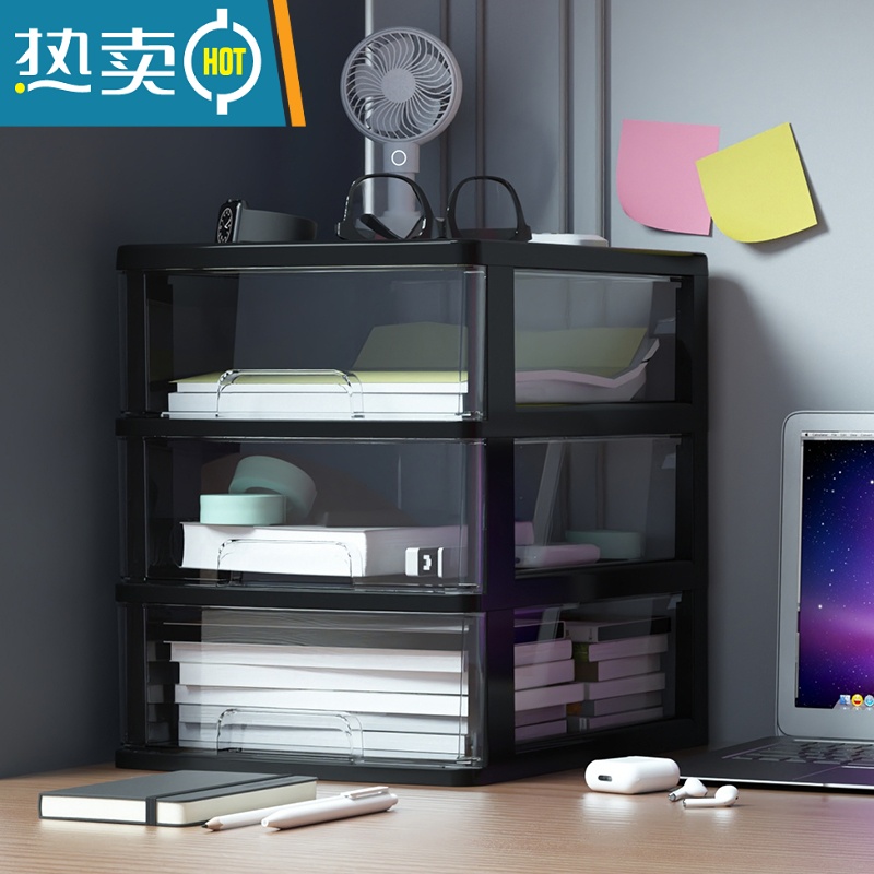 敬平透明桌面收纳盒学生书桌上文具办公小抽屉式收纳柜口红整理储物箱高清大图