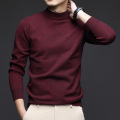 秋冬季新款羊毛衫男半高领加厚保暖可机洗打底男士针织衫 L 酒红