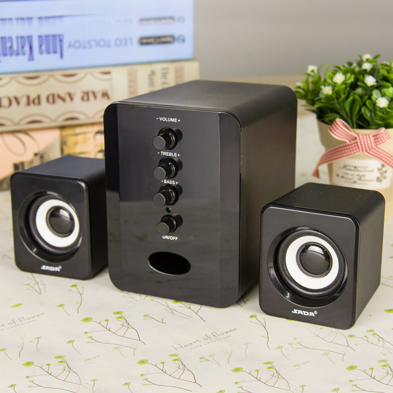 赛达D-202电脑音响台式家用笔记本低音炮3d环绕2.1声道有源音箱木质箱体立体声手机通用 有线版 黑白色