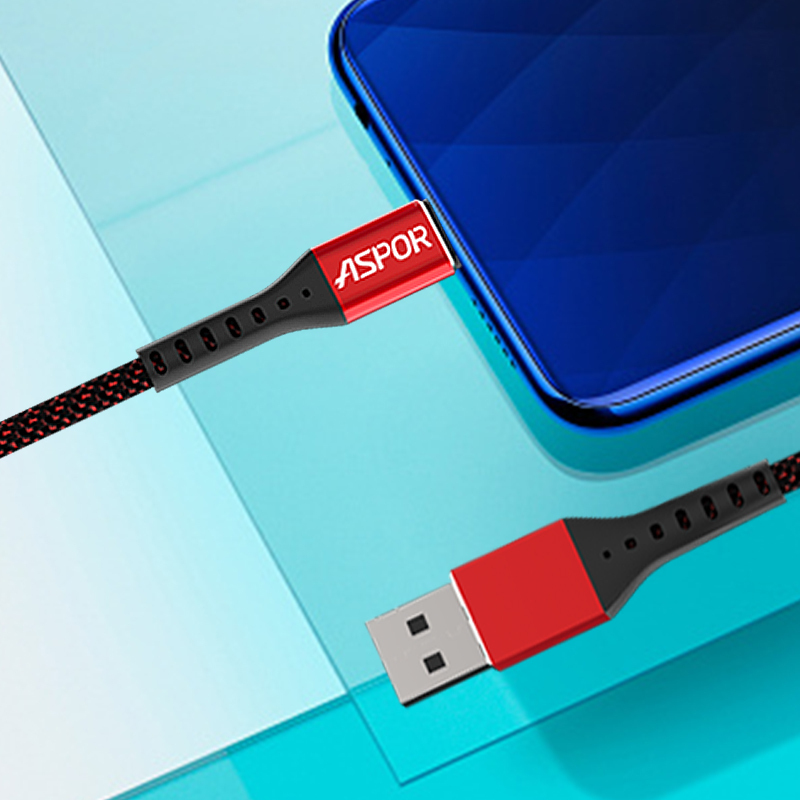 ASPOR A166 安卓数据线平板手机通用尼龙数据线Micro USB1M充电线 红色