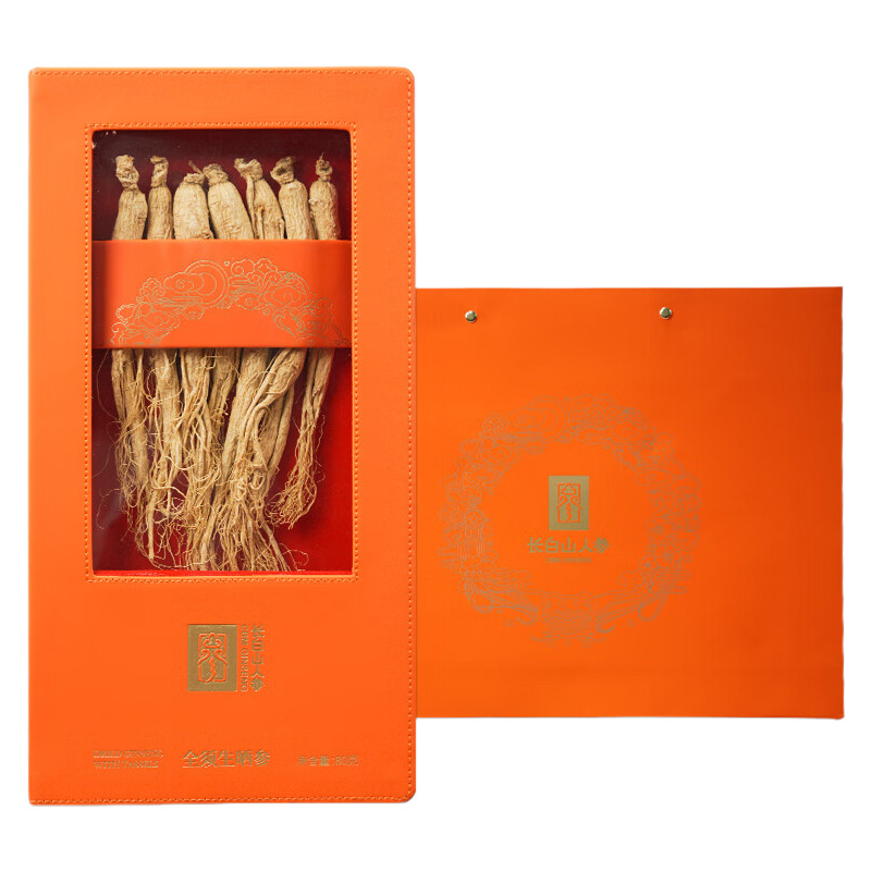 长白山人参生晒参实心浆气饱满皮老纹深参须茂密礼盒80g