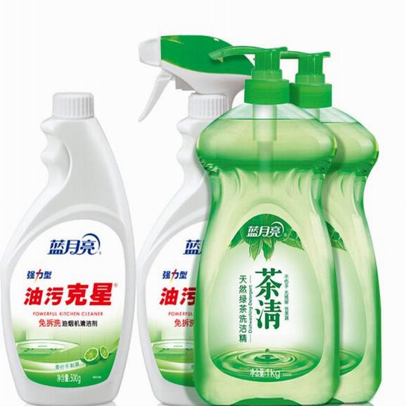 LTSM 蓝月亮 茶清洗洁精洗涤精2kg+厨房油烟机油污净清洁剂1kg套装