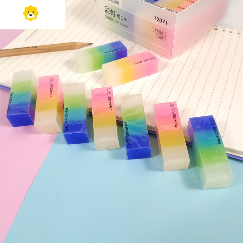 喻娄七彩水晶彩虹橡皮擦渐变彩色象皮果冻色儿童可爱透明色 L12071橡皮 10块