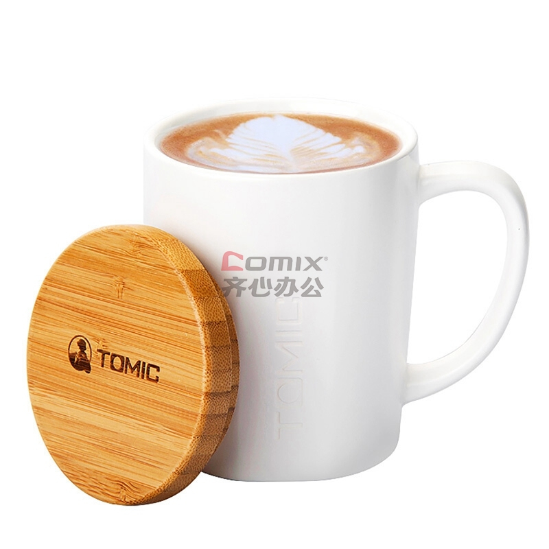 特美刻(TOMIC) 1BPM1317 520ml 带盖 马克骨瓷水杯 马克杯 (计价单位:个) 白色_