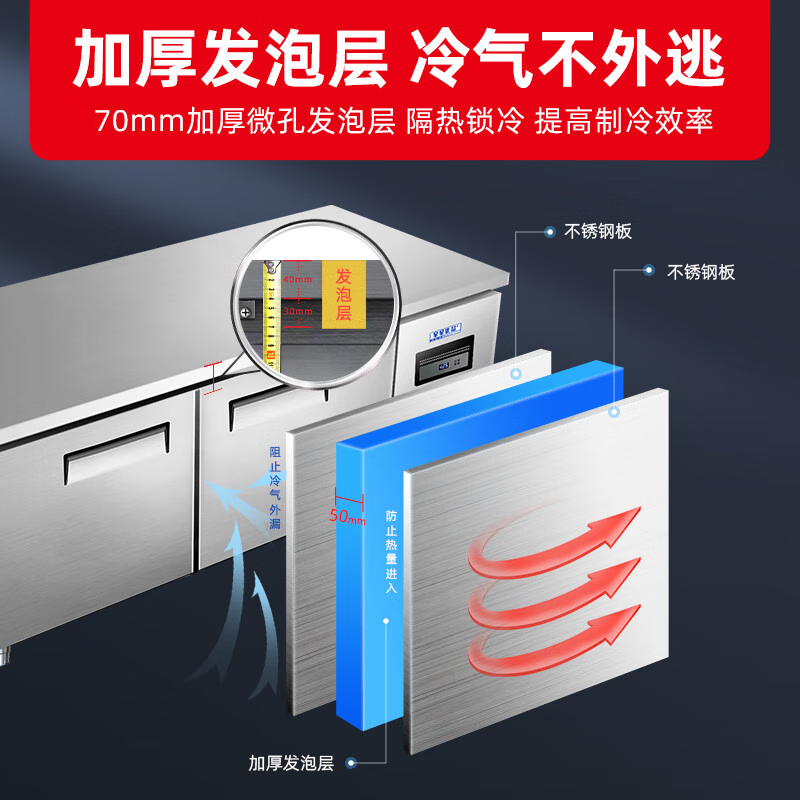 星星优品1.2米铜管冷冻工作台保鲜柜商用卧式冰柜不锈钢全铜管操作台厨房商用奶茶操作台 TD-12TA(铜管)高清大图
