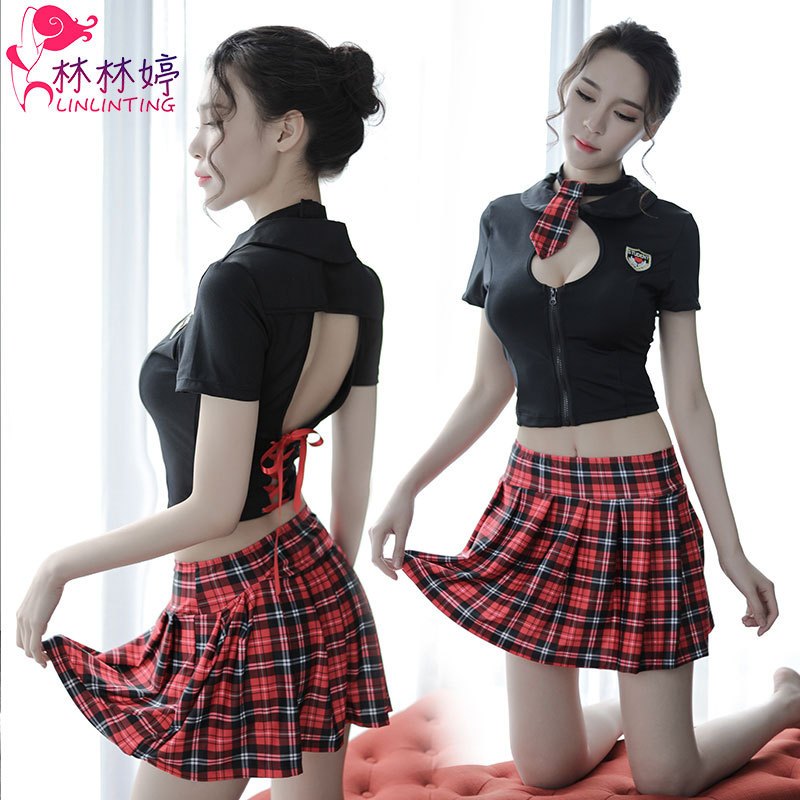 新款情趣内衣性感制服诱惑套装清纯可爱分体格子学生装女式情趣睡衣 性感透明情趣内衣秘书夜店学生制服诱惑套装