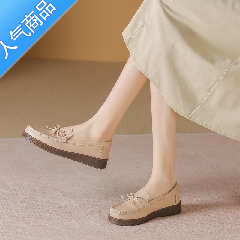 SUNTEK乐福鞋2023年新款妈妈鞋一脚蹬舒适女鞋豆豆鞋休闲百搭英伦风单鞋高清大图