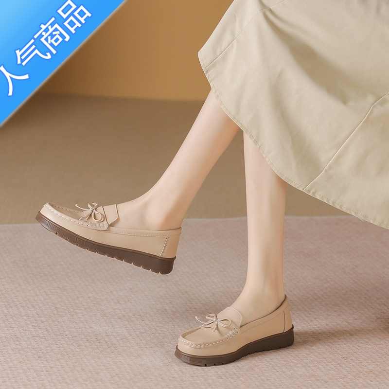 SUNTEK乐福鞋2023年新款妈妈鞋一脚蹬舒适女鞋豆豆鞋休闲百搭英伦风单鞋