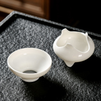 金镶玉 茶漏陶瓷茶叶过滤套组薄胎白瓷功夫茶具滤茶器 德化玉瓷猫耳