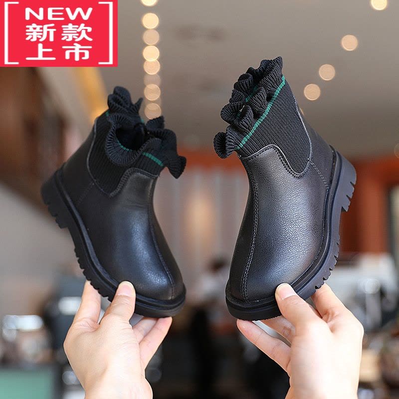 可莉允女童马丁靴2022新款公主鞋针织短靴小女孩加绒秋冬保暖儿童靴子图片